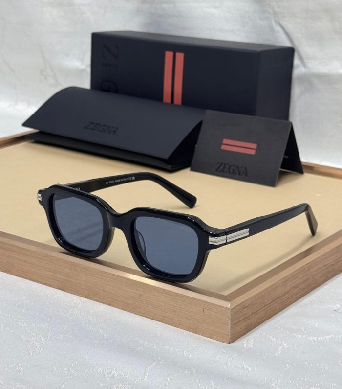 Zegna black Geometric-Frame Sunglasses With Gold-Metal With Blue Lense