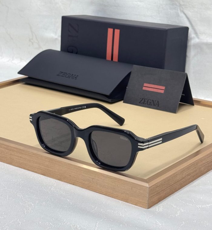 Zegna black Geometric-Frame Sunglasses With Silver -Metal With Gray Lense
