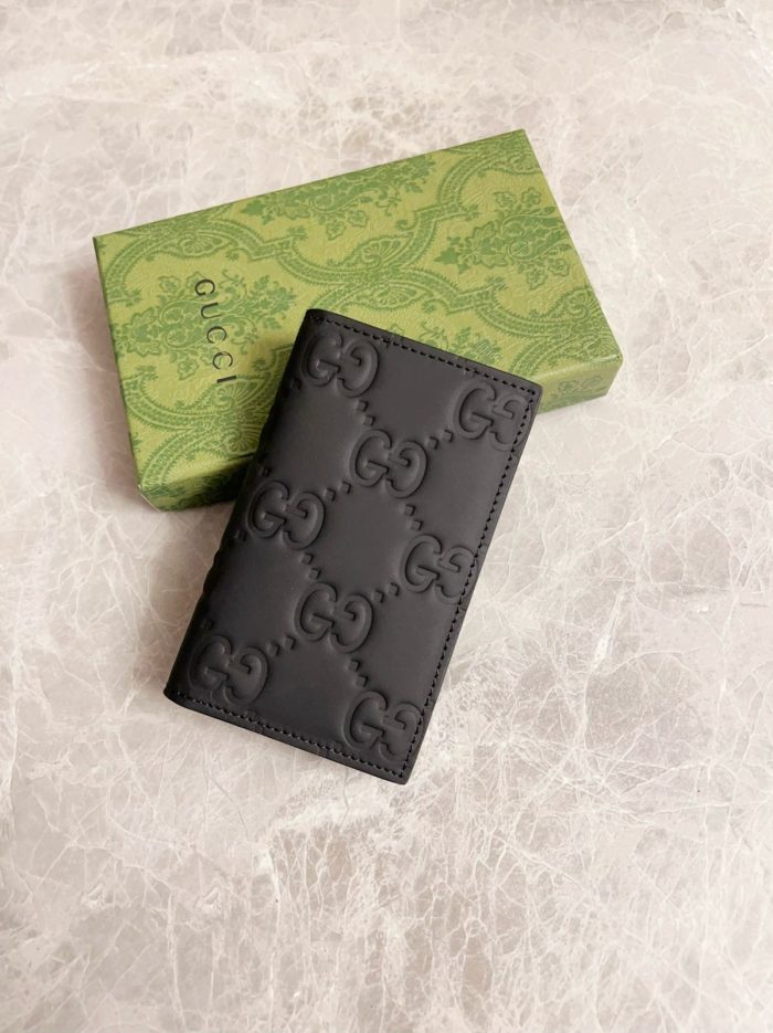 Gucci GG Emblem Card Case In Black GG-Embossed Leather Reactangler Shape