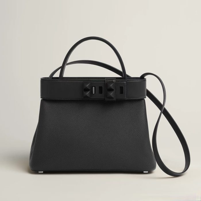 Hermès Médor Bag In Black Togo And Swift Calfskin With Palladium Hardware 28Cm