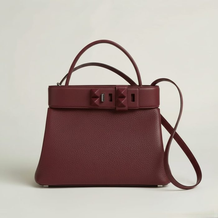 Hermès Médor Bag In Burgundy Togo And Swift Calfskin With Palladium Hardware 28Cm