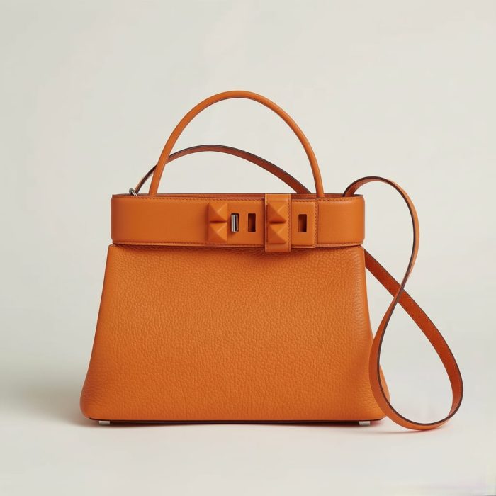 Hermès Médor Bag In Orange Togo And Swift Calfskin With Palladium Hardware 28Cm