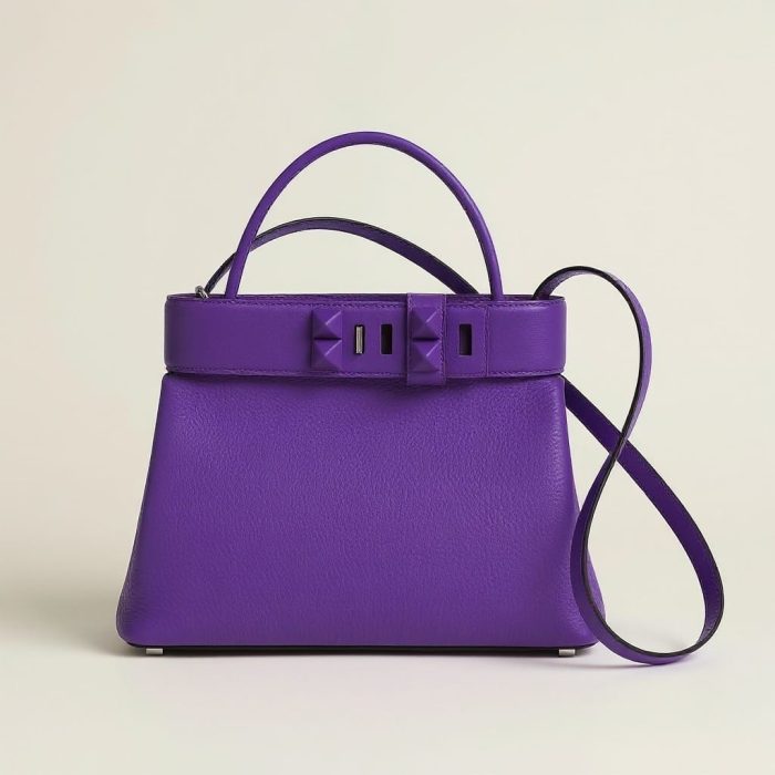 Hermès Médor Bag In Purple Togo And Swift Calfskin With Palladium Hardware 28Cm